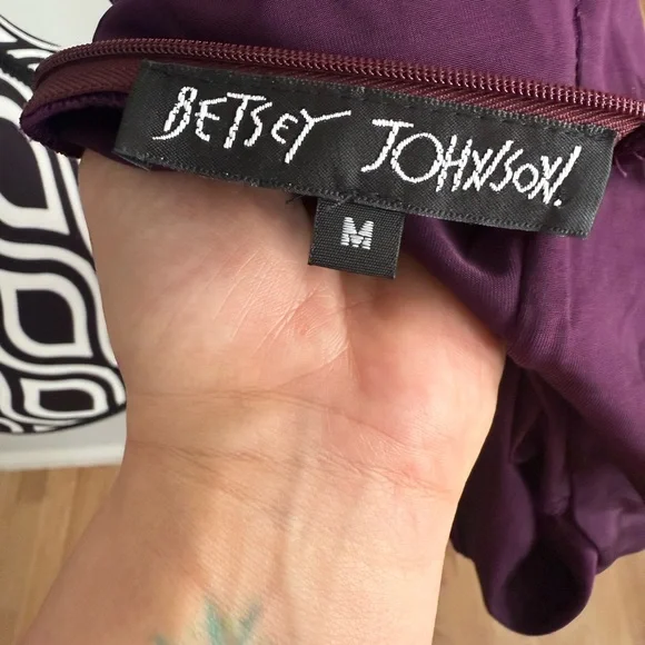 Vintage 90s Betsey Johnson Eggplant Purple Mock Neck Emo Witchy Skater Dress - Picture 6 of 10